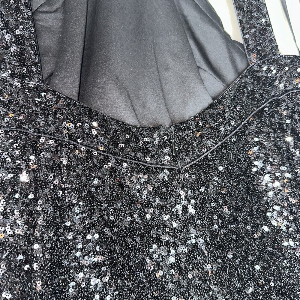NEW Sho Tadashi Shoji Sequin Halter Mini Dress Black L Cocktail Party Whimsigoth - Picture 5 of 10